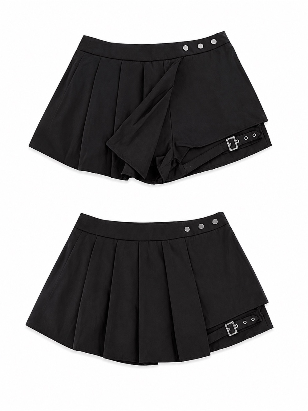 Source Unknown Black Pleated Mini Skirt with Snap and Buckle